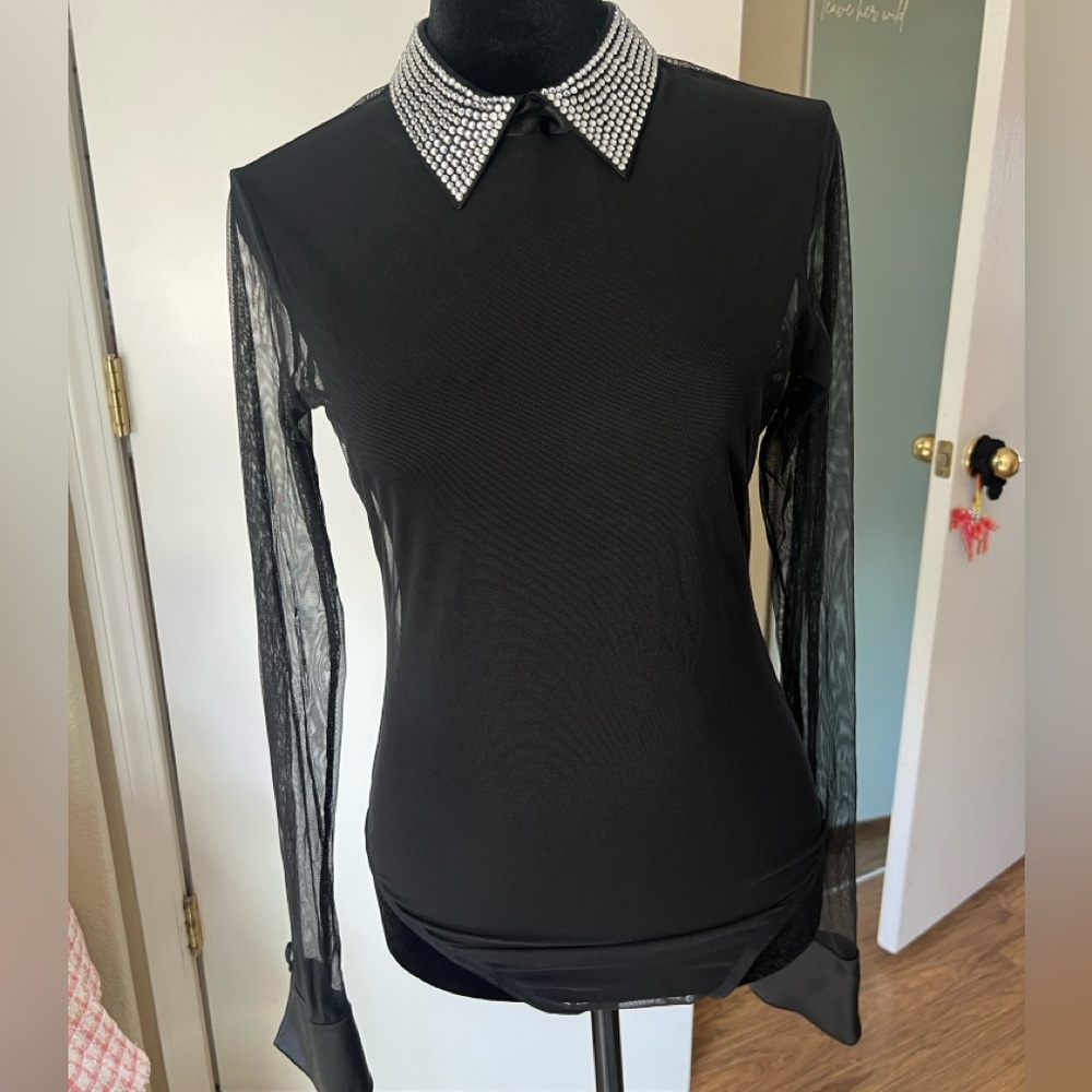 Victoria's Secret Mesh Black Bodysuit with Sparkling Collar